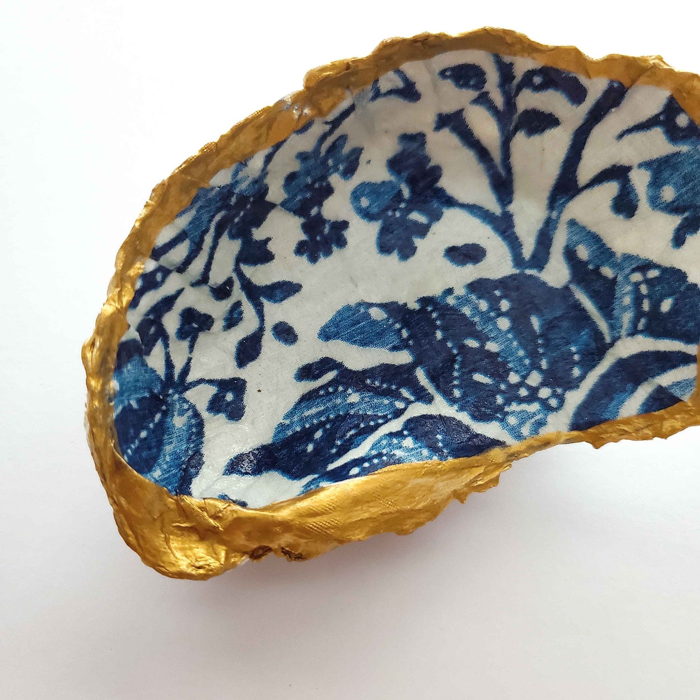Indigo Print Oyster Shell Jewelry Dish