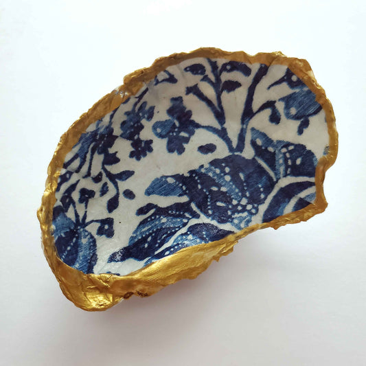 Indigo Print Oyster Shell Jewelry Dish