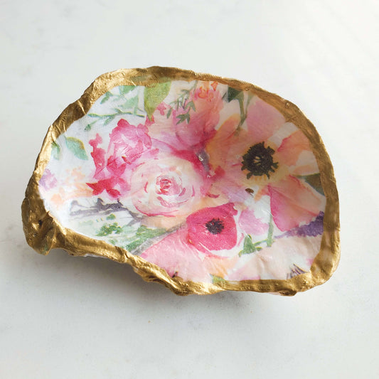 Pink Flora Oyster Shell Jewelry Dish